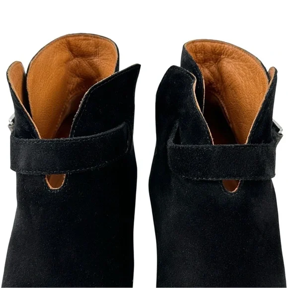 Rag & Bone Ramone Black Buckled Leather Trimmed Suede Block Heel Ankle Boots